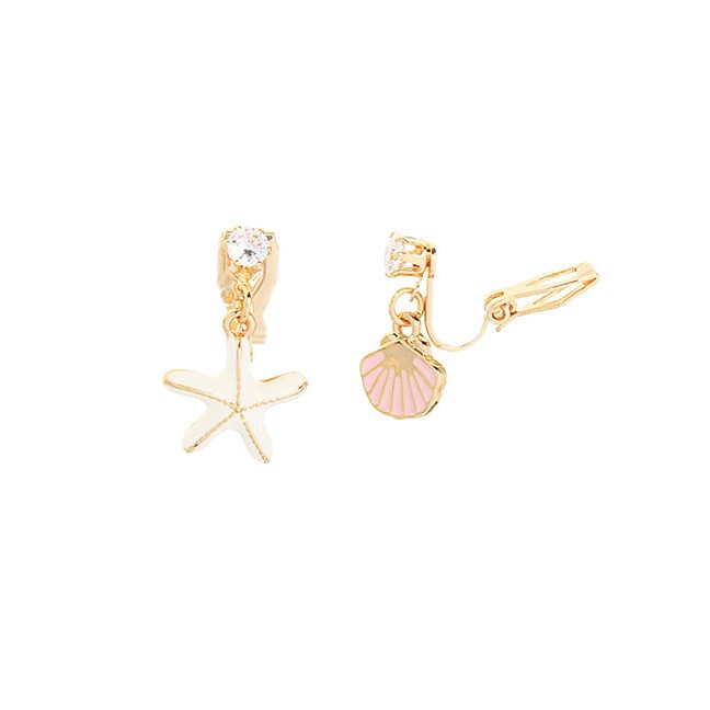 LRC Anting Jepit Fashion Shell (ear Clip) Starfish Stud Earrings With Diamond Drop Oil D69569