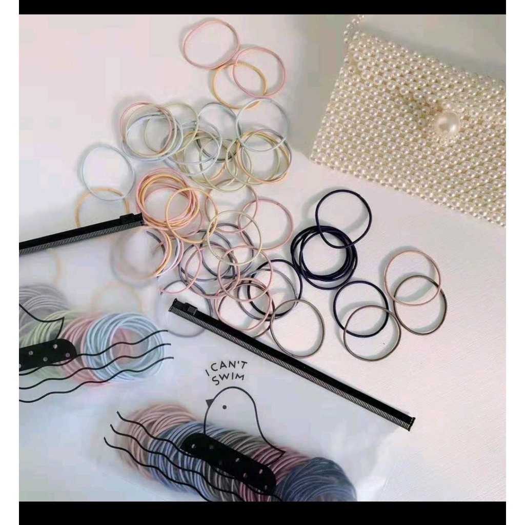 ikat rambut korea isi 100 plus zipper bag ikat rambut murah isi 100 ikat rambut warna warni