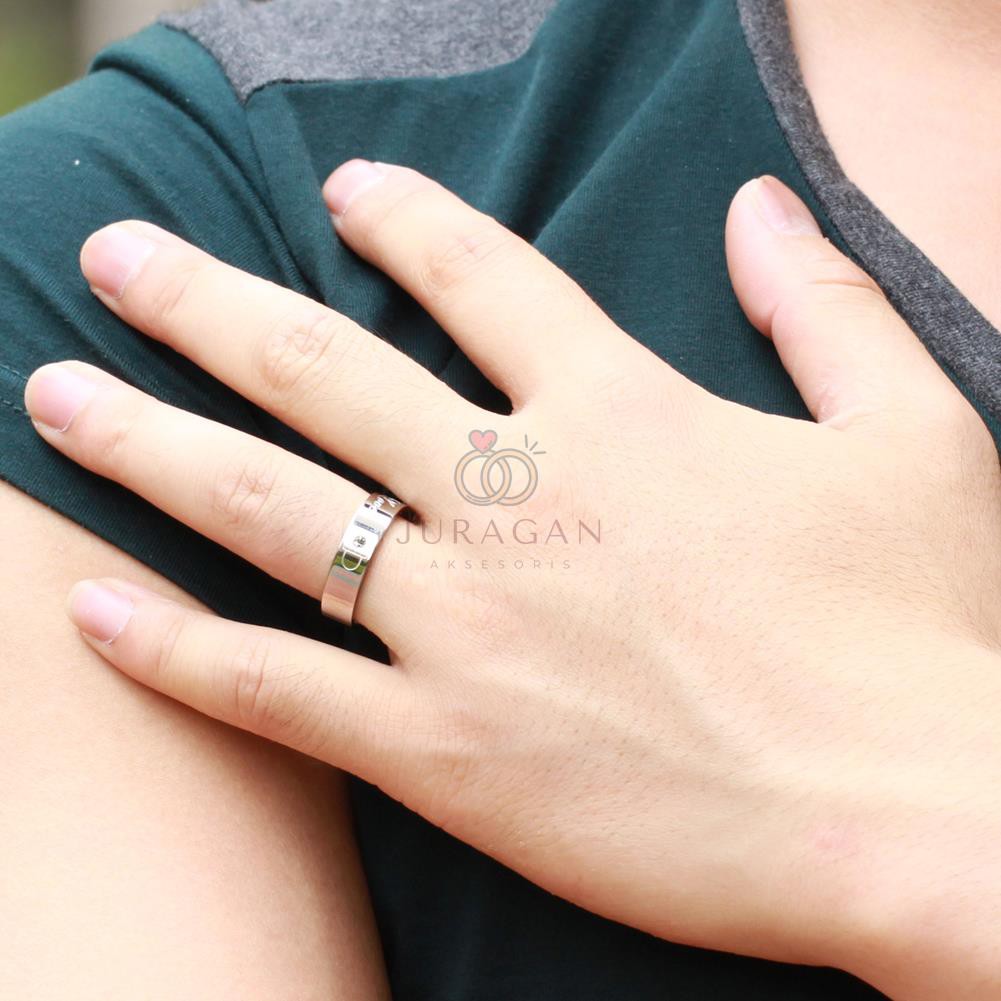 [AILOVIU] Cincin Couple Romantis R23 Titanium Ukir Nama Gembok Kunci Silver Emas Putih Unik Pria Wanita Tunangan Paladium Stainless Steel