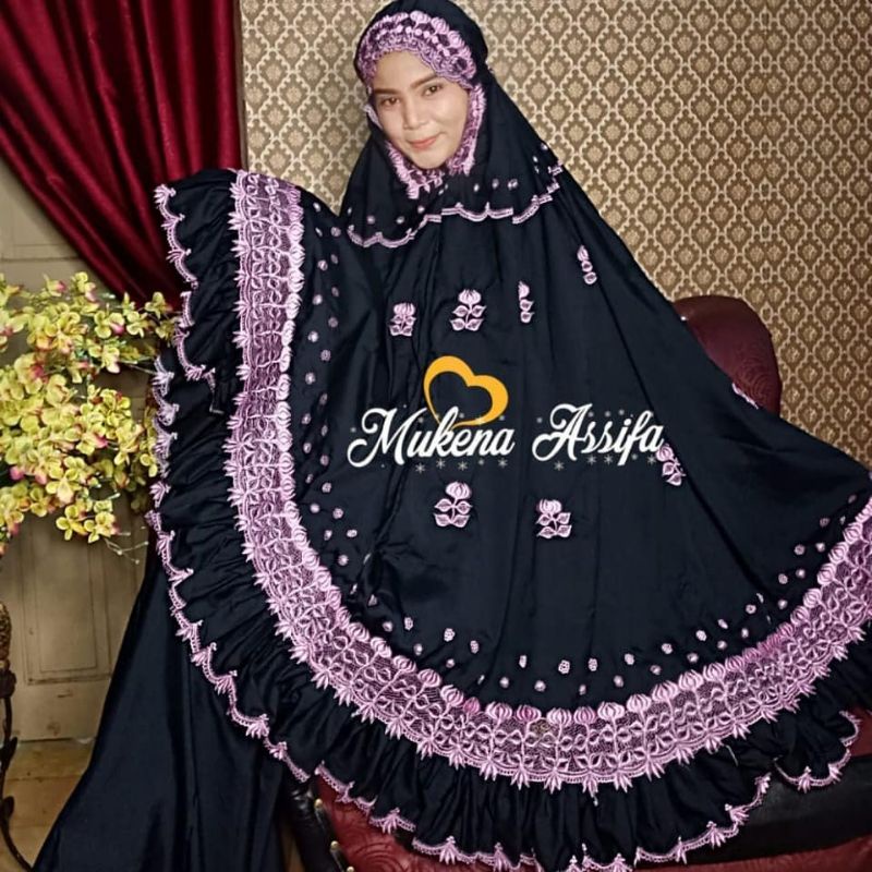mukena rempel hitam ping mewah elegant bordir bukittinggi