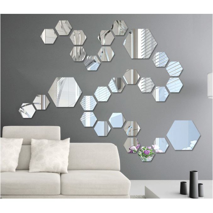 INFY - 1PC Stiker Cermin Dinding Anti Pecah Segi Enam Tempel Sticker Kaca Hexagonal Mirror Wall Decoration Sticker Acrylic Cermin Kaca Tempel Dekorasi Toilet Kamar Mandi Murah Import R215