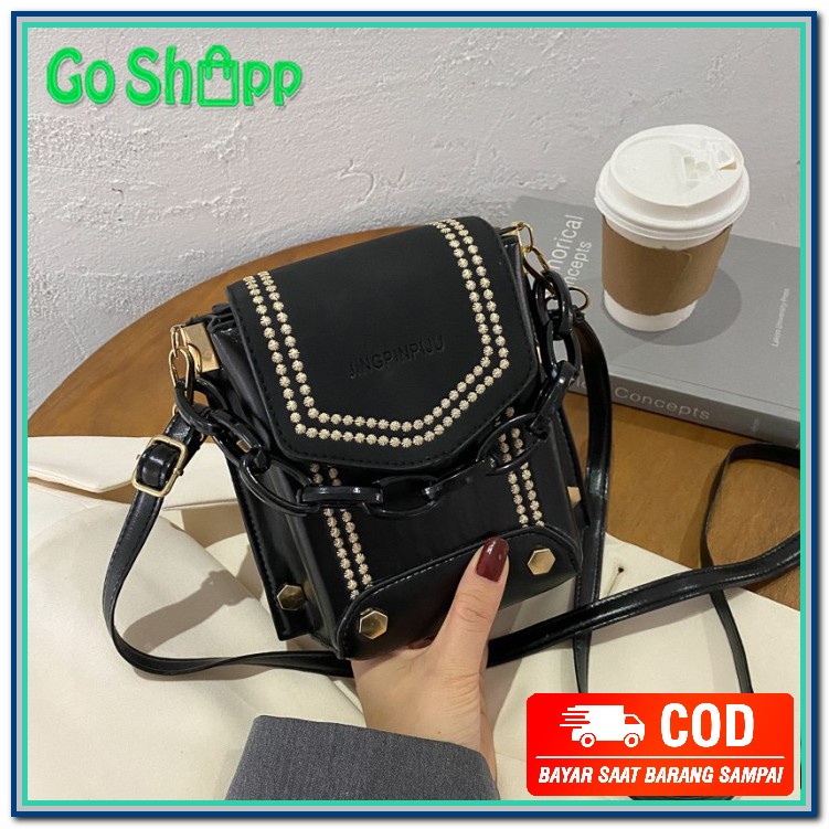 Tas Selempang Mini Wanita Korea Murah Travel Bag Kulit Hitam Cewe QI455 Tas Selempang Fashion Wanit