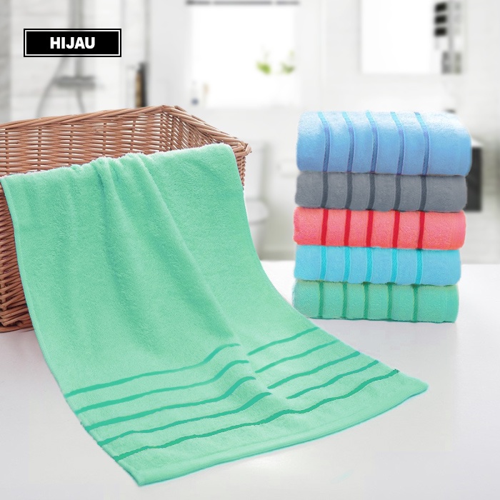 Handuk Mandi Kecil Bordir Motif Garis Lembut Bahan 100% Bamboo Cotton Tebal Ukuran 35cm X 75cm | H32