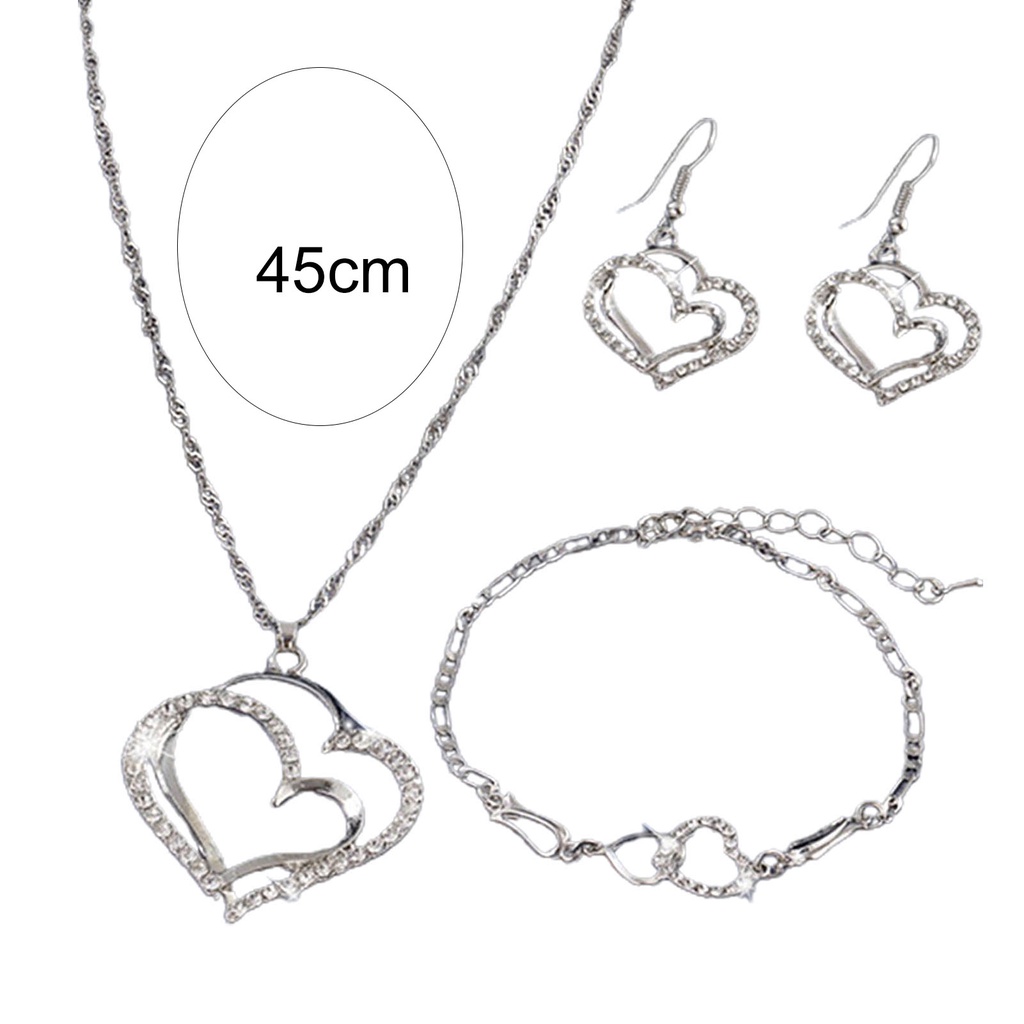 Hu Hu Hu Hu Hu Alat Bantu Pasang Kacamata♡ 1 Set Kalung Gelang Anting Liontin Hati Ganda Model Rongga Untuk Wanita