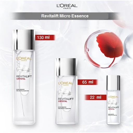 Loreal Paris Revitalift Crystal Micro Essence Water - 130ml / 65ml / 22ml Tutup Silver - Serum Wajah L'oreal Esence Essens Esens Essen Toner Ukuran Kecil Sedang Besar Skincare BPOM