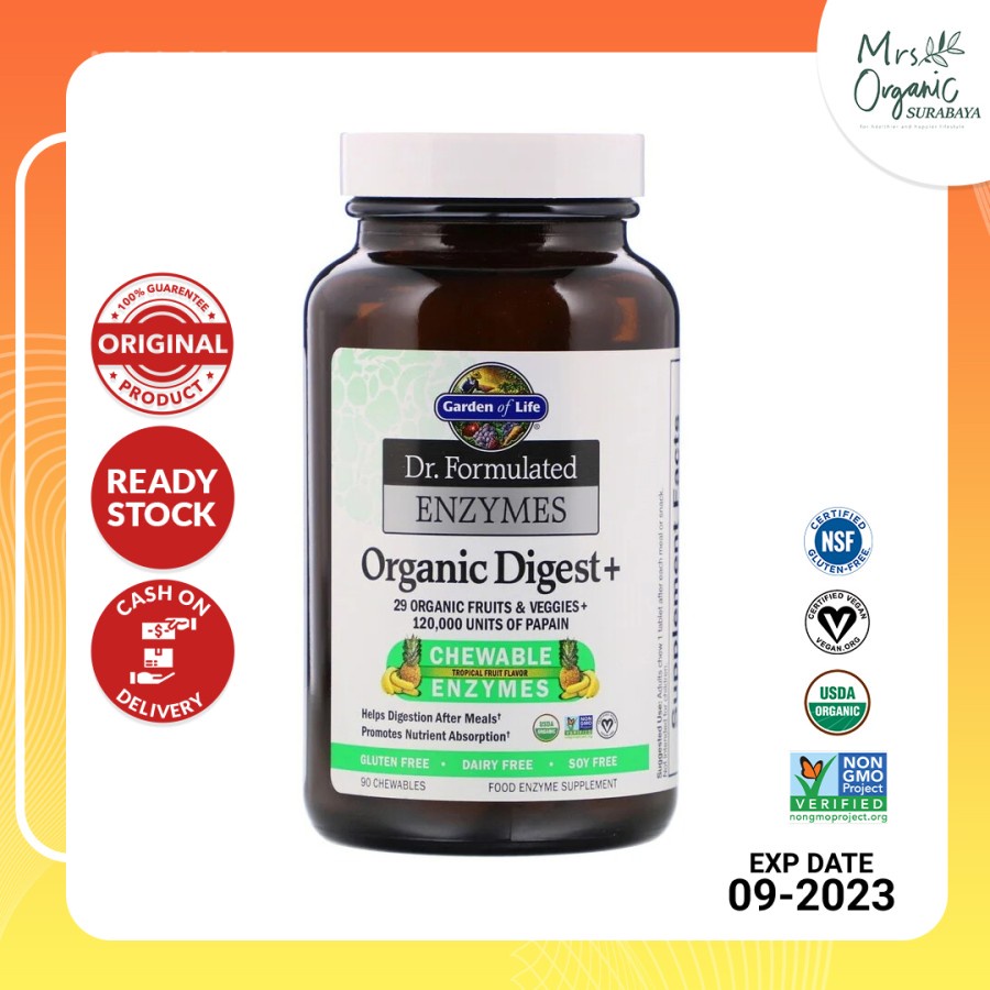 Jual GARDEN OF LIFE Enzymes Organic Digest 90 Chew Enzim Pencernaan
