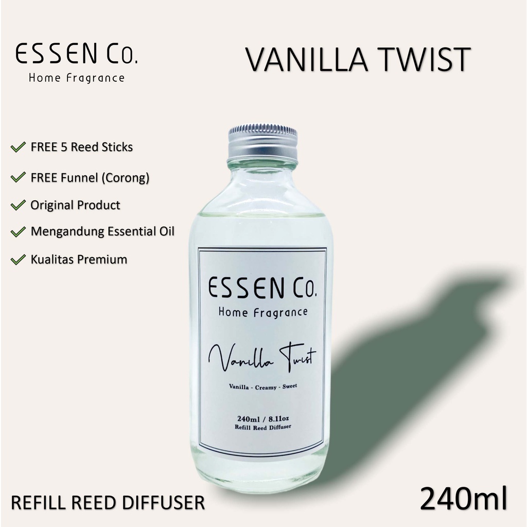 Essen Co Reed Diffuser Aromatherapy Vanilla Twist Pengharum Pewangi Ruangan Aromaterapi Refill