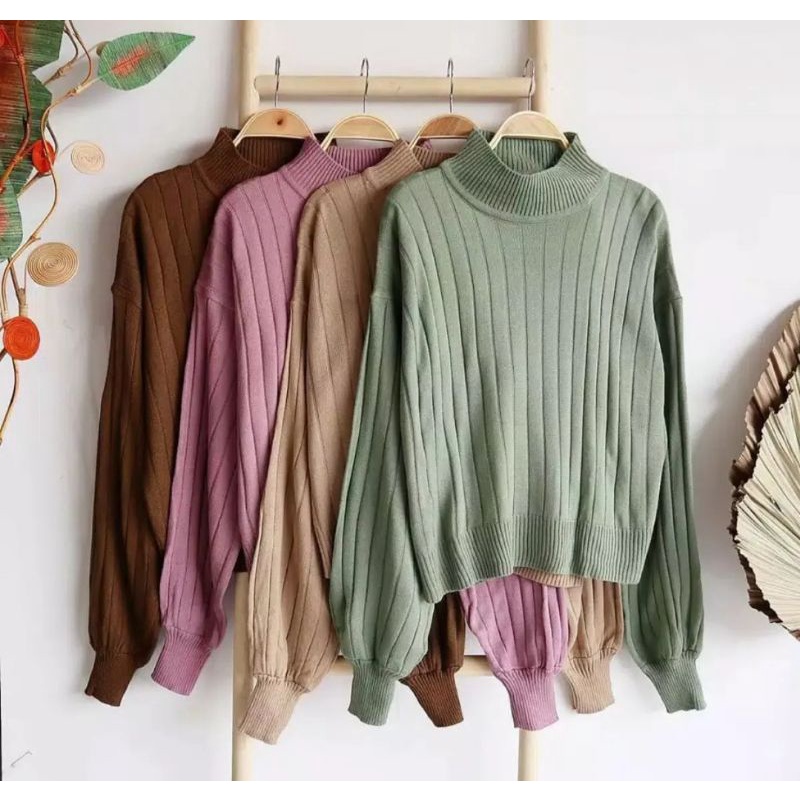 JOVANKA RAJUT OVERSIZE TURTLENECK KNITWEAR SWEATER RAJUT TANGAN BALON BB 40 - 65 KG BAHAN HALUS ADEM NYAMAN DI PAKAI TEBAL PREMIUM