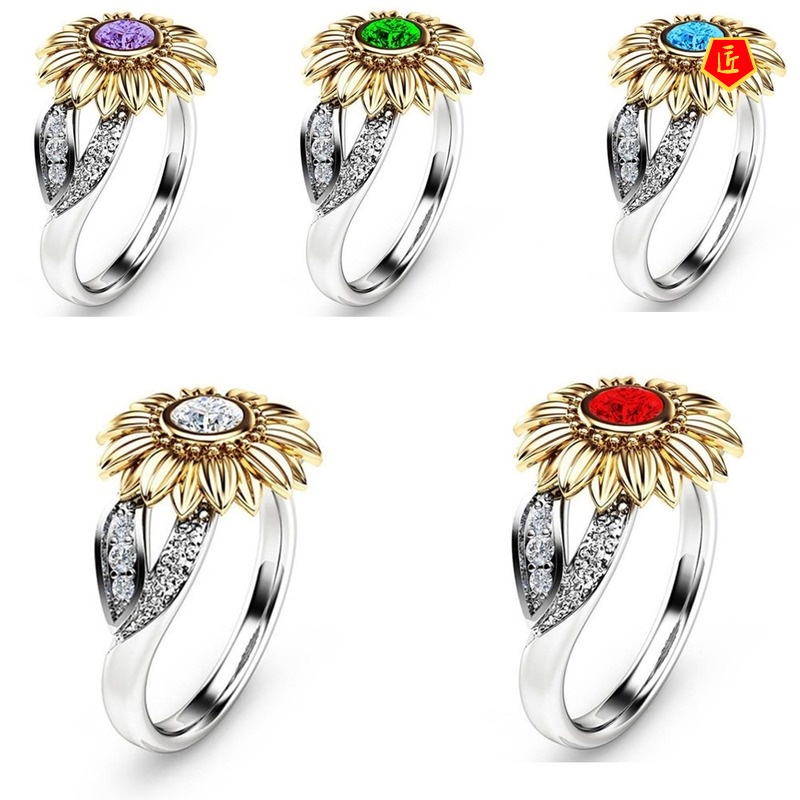 [Ready Stock]New Sunflower Ring 18K Gold Color Separation Elegant Simple All-Match