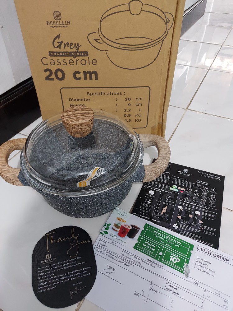 Debellin Casserole 20 Cm - Grey Granite Cookware Series Atau Panci Anti Lengket Premium