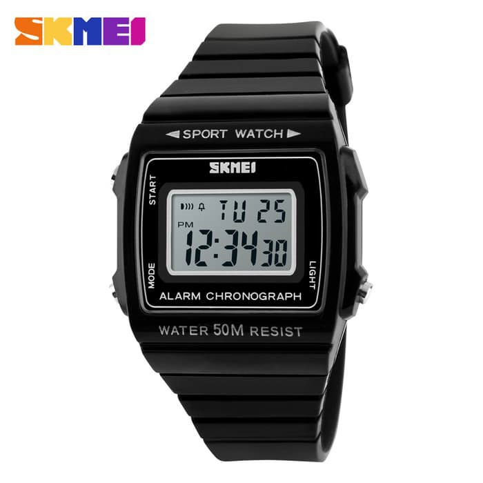 TERLARIS   Jam Tangan Wanita Sport Casio Original Skmei Digital Anti Air Hitam  stok ready