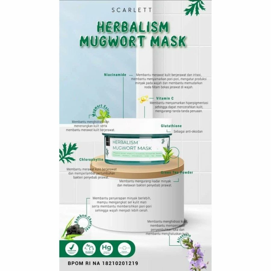 masker SCARLET WHITENING MASK/SERIOUSLY SOOTHING / HERBALISM MUGWORT -BPOM