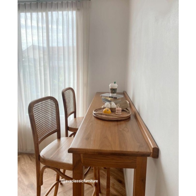 1SET KURSI MEJA BAR CAFE RESTORANT RETRO ROTAN MINIMALIS VINTAGE KAYU JATI TUA GRADE A FINISHING NATURAL DOFF FURNITURE JEPARA-1