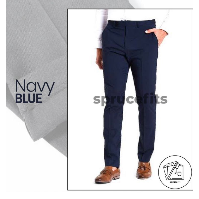 Celana Bahan Formal Pria Warna Navy Celana Kantor Model 