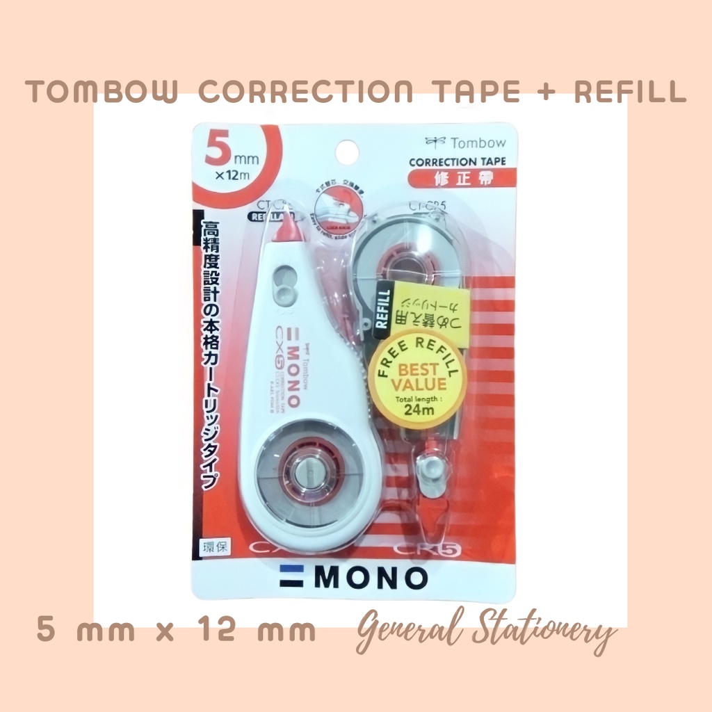 Tombow Mono Correction Tape + Refill CT-CX5CR5 Red / Tip-x Tombow Mono