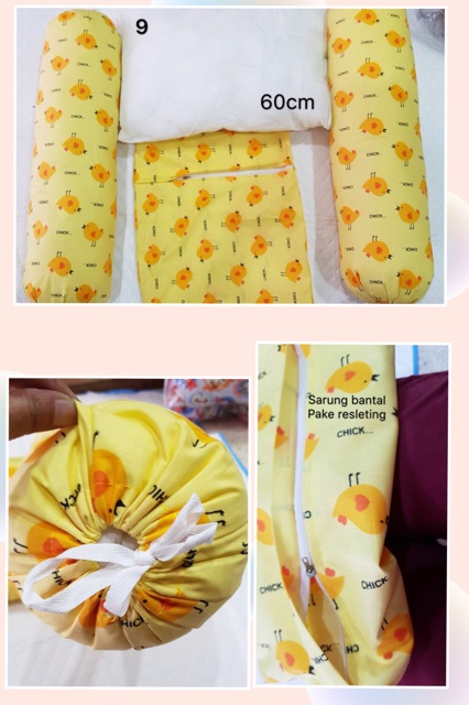 Bantal guling 60cm balita set sarung bisa lepas katun halus isi dakron motif banyak