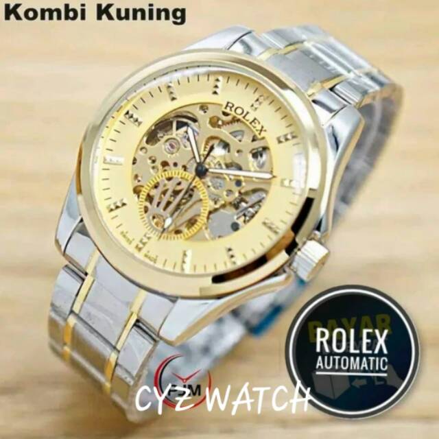 Jam Tangan Pria Elegan Exclusive ROLEX MONSTER AUTOMATIC Premium Watch Combi Gold