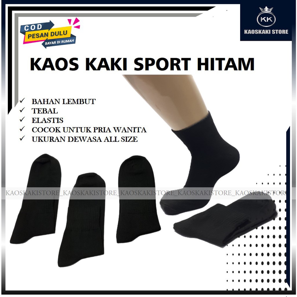 (Paket 3 Pasang) Kaos Kaki Olahraga Pria Sport Hitam Pendek / Kaos Kaki Olahraga Pria / Kaos Kaki De