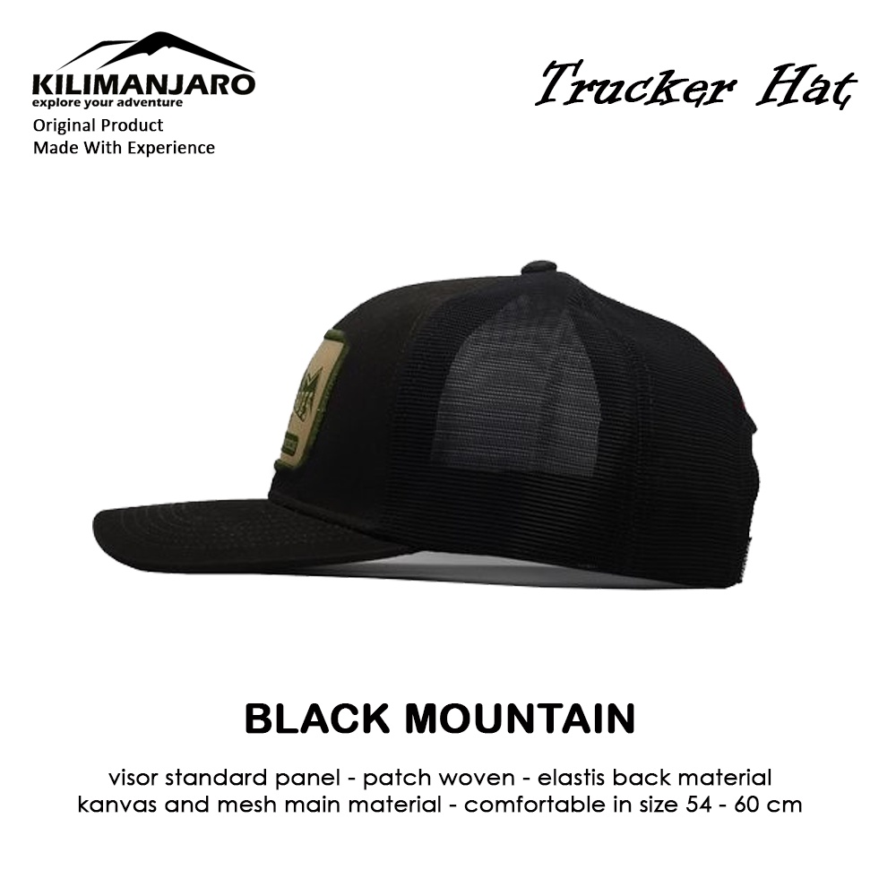 Topi Kilimanjaro Black Mountain Trucker Hat - Baseball Cap - Topi Baseball