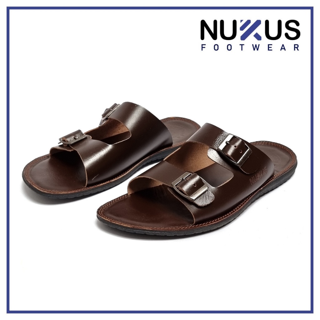 Nukus Sandal Pria Dewasa Kulit Sapi Asli Gesper Coklat Tua - Nk 04