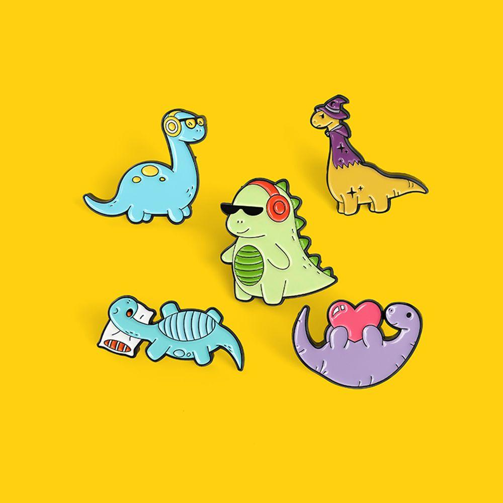 R-bunga Dinosaurus Bros Seni Alloy Perhiasan Kerah Aksesoris Hewan Untuk Hadiah Siswa Lapel Pin Lencana