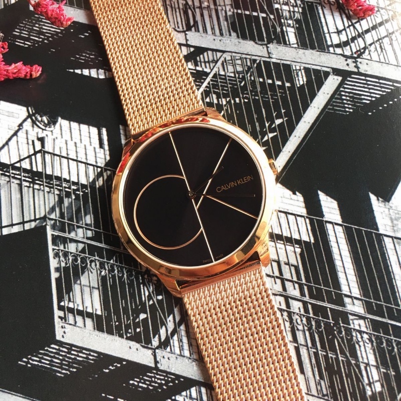 Jam Tangan Wanita Calvin Klein / CK Baru Pasangan Siswa Sederhana Hitam Berlapis Unisex Watch