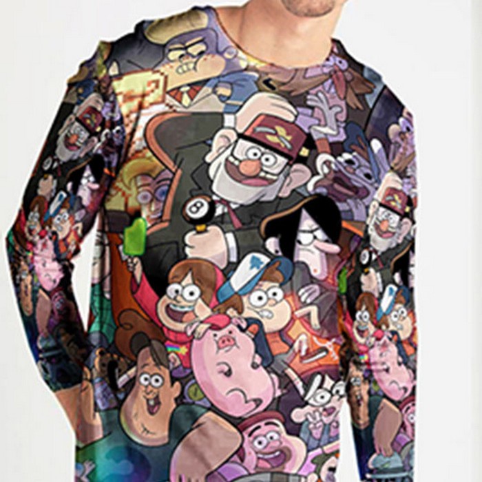 Fullprint Tshirt Gravity Falls Characters Kaos Tangan Panjang Bahan Polyester Jersey T-SHIRT Unisex 