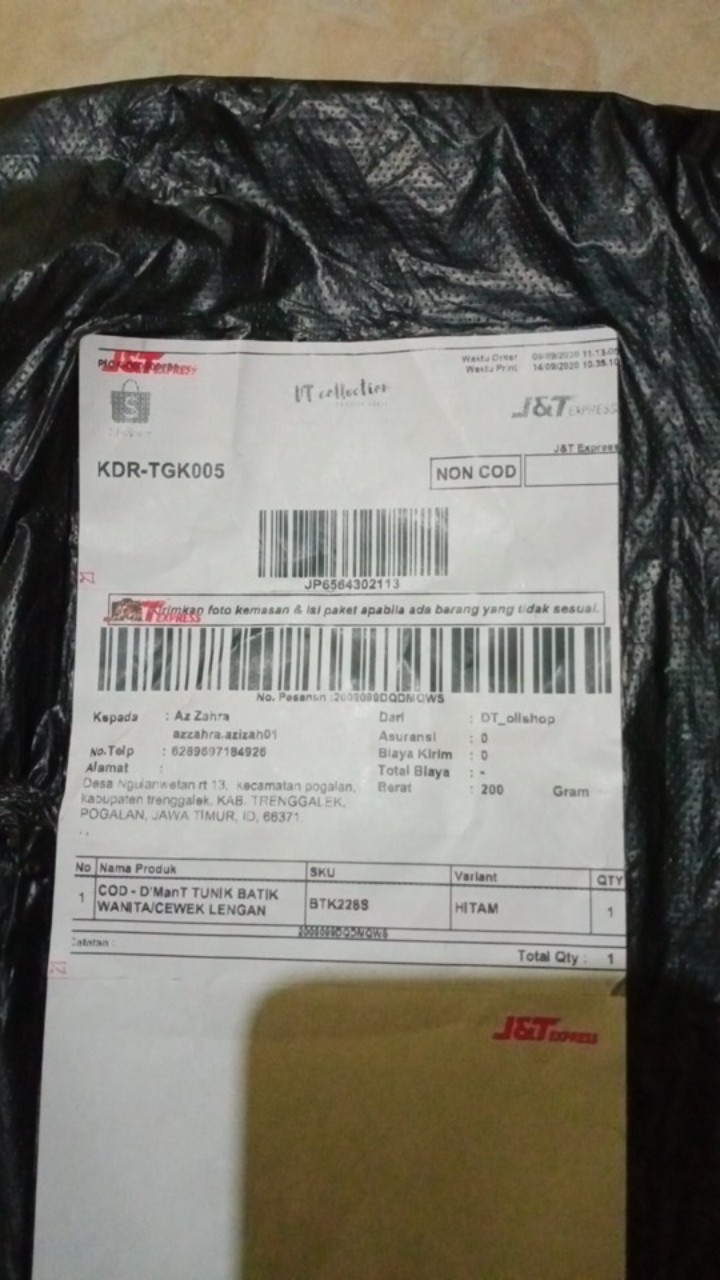 Dt Colletion-tunik Batik Wanita/cewek Lengan Serut Pekalongan  Motif Kipas Hitam