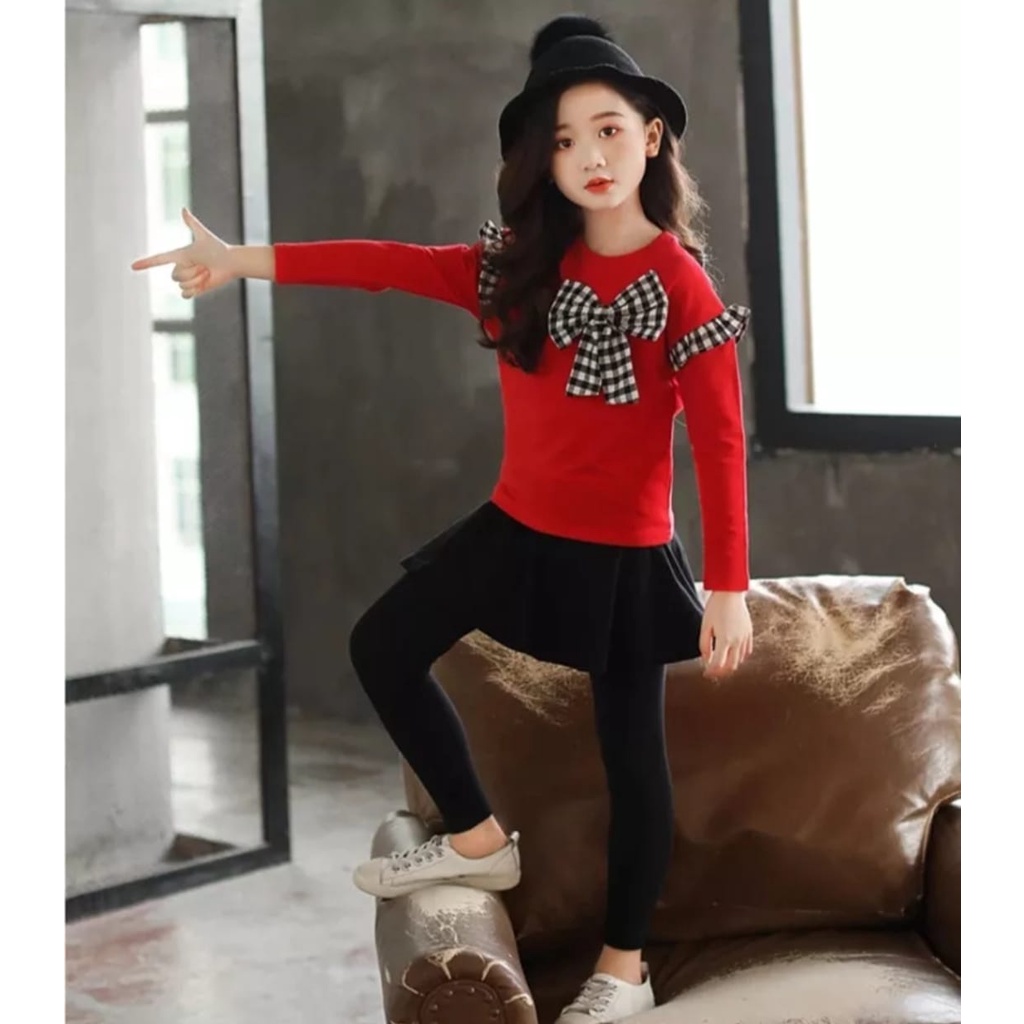 INV - SETELAN KIDS RIBBON SQUARE / CELANA ROK / RED BLACK / TERBARU / TERPOPULER