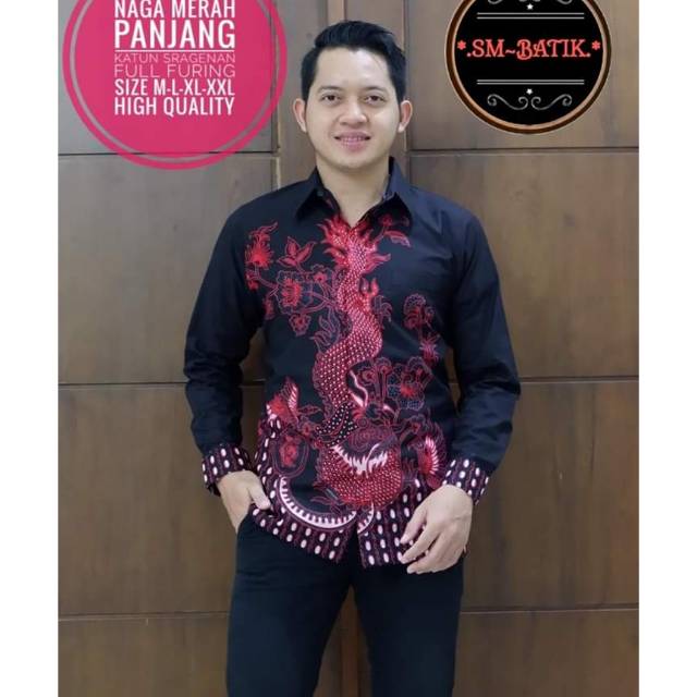 KEMEJA BATIK LENGAN PANJANG NAGA MERAH
