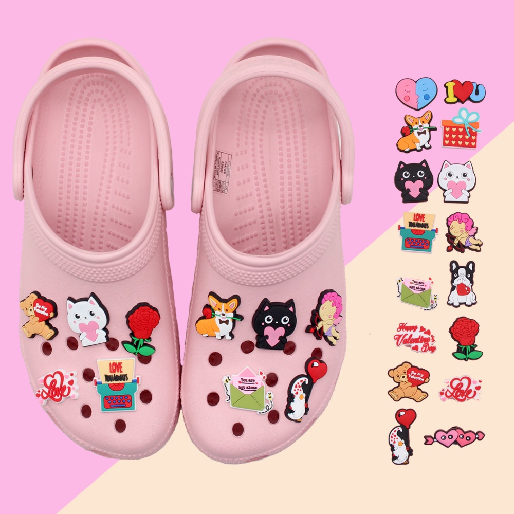 tema valentine Crocs Pin Jibbitz Sandal decorate Lubang Sepatu accessories Kartun Kucing Beruang DIY Dapat dilepas shoe charms Untuk Hadiah Anak