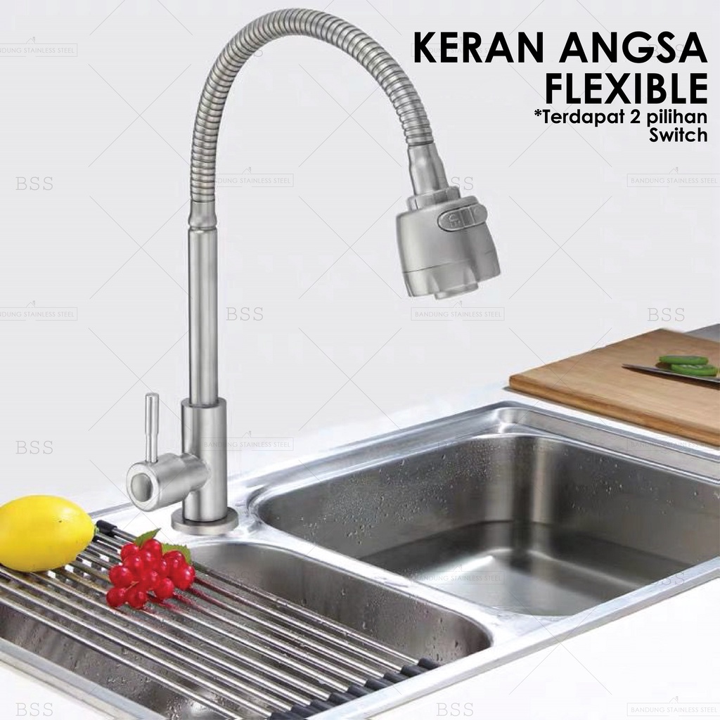 Kran Angsa Flexible 2 Pilihan Switch Cuci Piring Kran Sink Kran Air tembok stainless