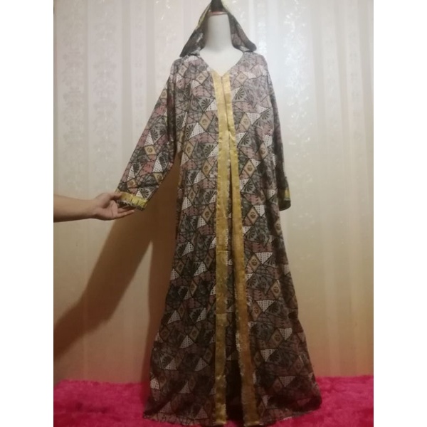 Preloved PL Gamis Hoodie Katun licin Motif Batik abstrak
