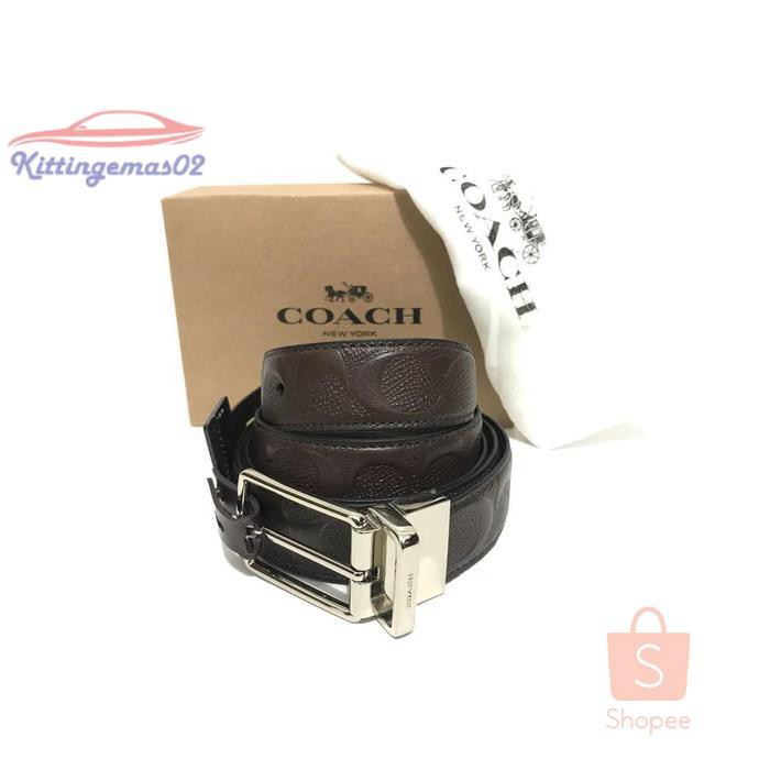 IKAT PINGGANG PRIA GESPER SABUK KTG2I1087 COACH ORIGINAL COACH BELT EMBOSSED MAHOGANY