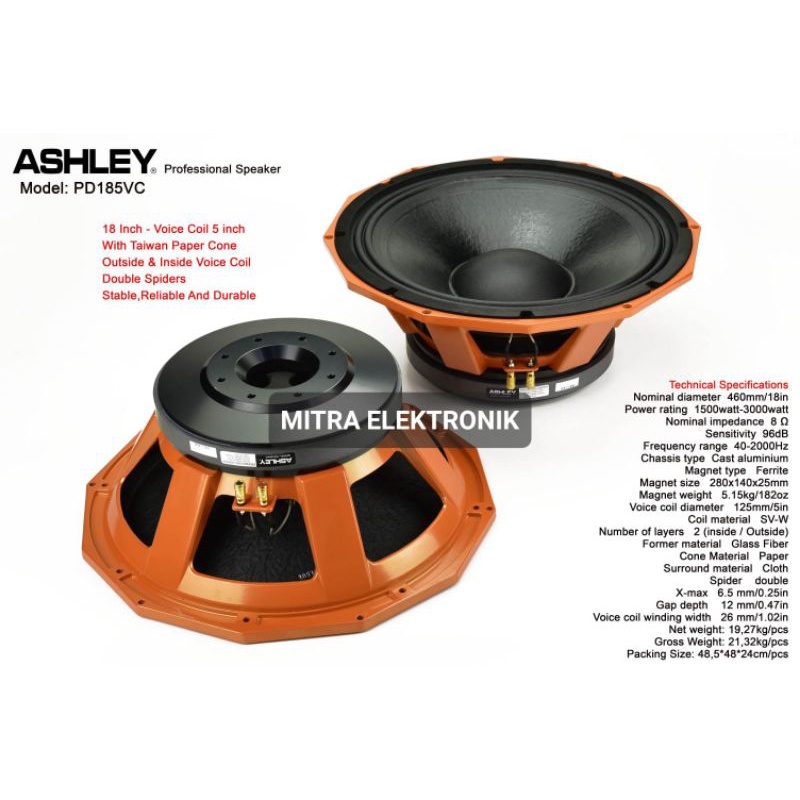 Speaker Component Ashley PD 185VC 18 inch Original Ashley PD185VC Speaker PD 1850 Ashley
