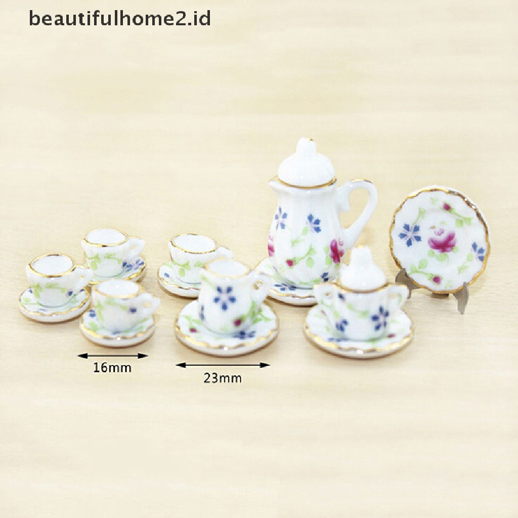 (Beautifulhome2.Id) 15pcs / Set Mainan Miniatur Cangkir Teh Porselen Bahan Keramik Untuk Aksesoris Rumah Boneka 1: 12