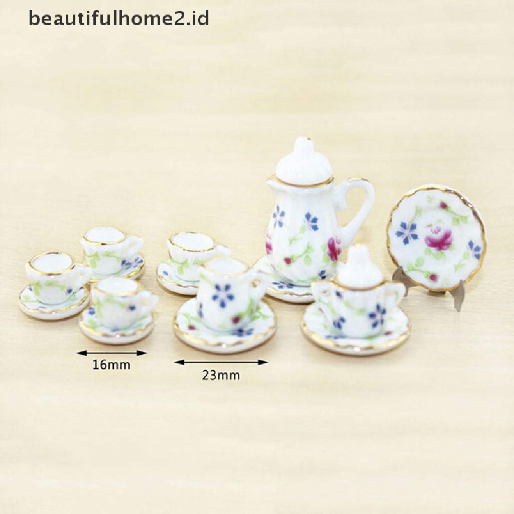 (Beautifulhome2.Id) 15pcs / Set Mainan Miniatur Cangkir Teh Porselen Bahan Keramik Untuk Aksesoris Rumah Boneka 1: 12