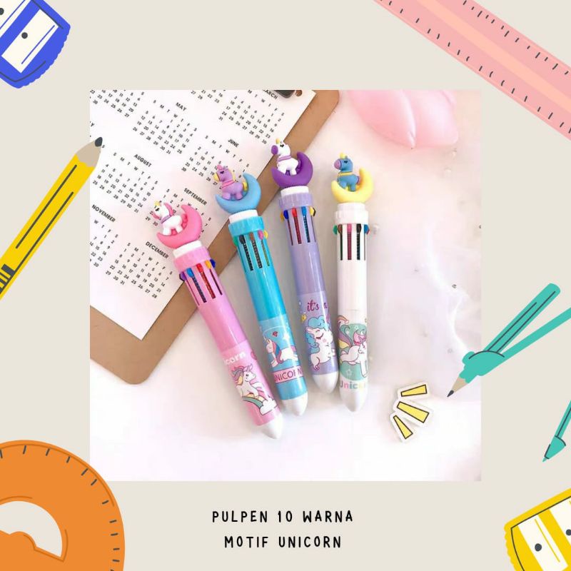 Pen 10 warna unicorn bulan sabit pena pulpen alat tulis kantor stationary perlengkapan sekolah