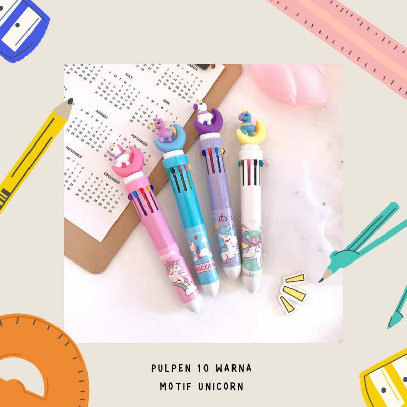 Pen 10 warna unicorn bulan sabit pena pulpen alat tulis kantor stationary perlengkapan sekolah