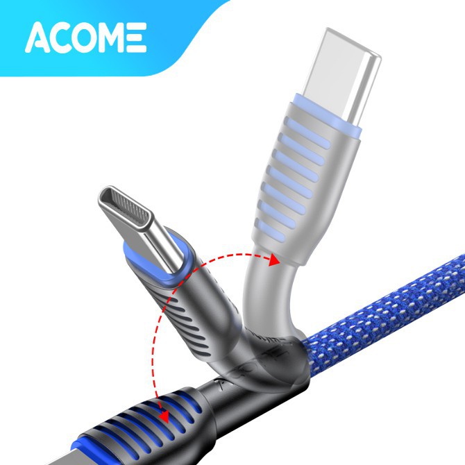 KABEL DATA TYPE C ACOME FAST CHARGING KABEL BULAT ASC-010 GARANSI RESMI