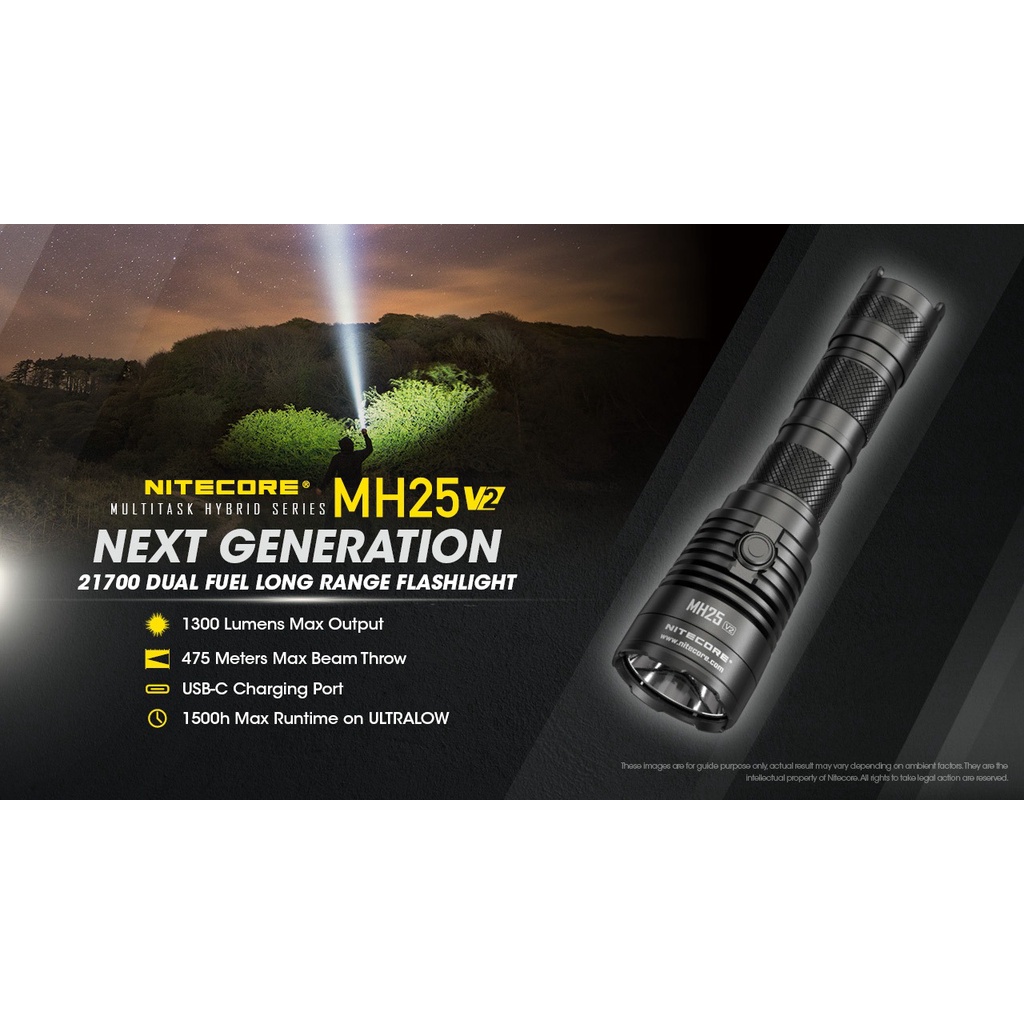 NITECORE MH25 V2 Senter High Performance LED 1300 Lumens - Black