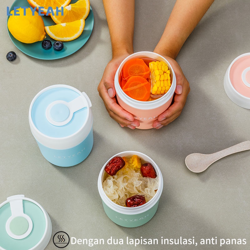 letyeah Cangkir sup kapasitas besar Anti Tumpah Portable sop cup 500ml/Free Sendok