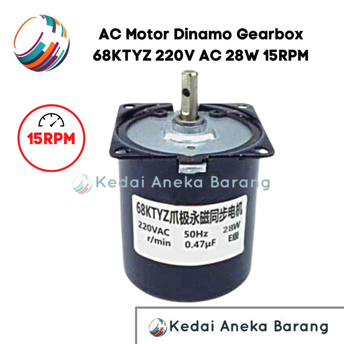 AC Gear Gigi Gearbox Dinamo Motor 68KTYZ 220V 15RPM 28W Single Phase High Torque Torsi Besar Tinggi 