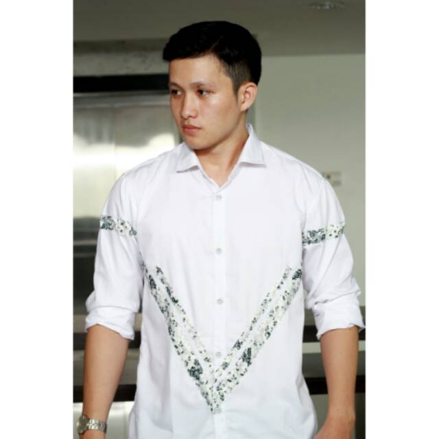 Kemeja Batik Pria Modern Putih M L XL XXL