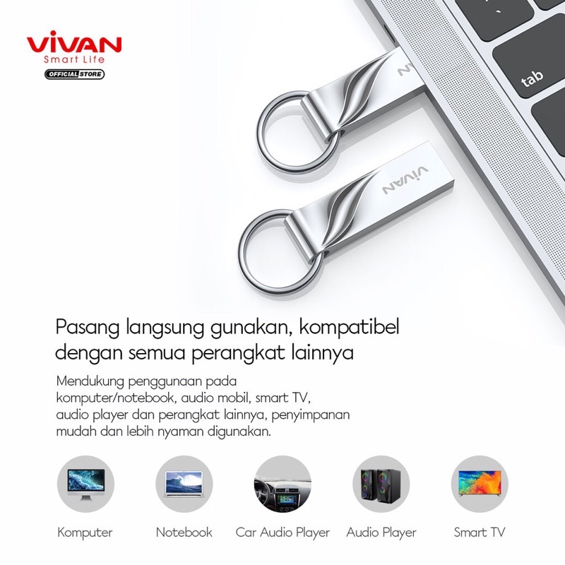 VIVAN Flashdisk 16GB/32GB/64GB Waterproof with Ring Design Silver