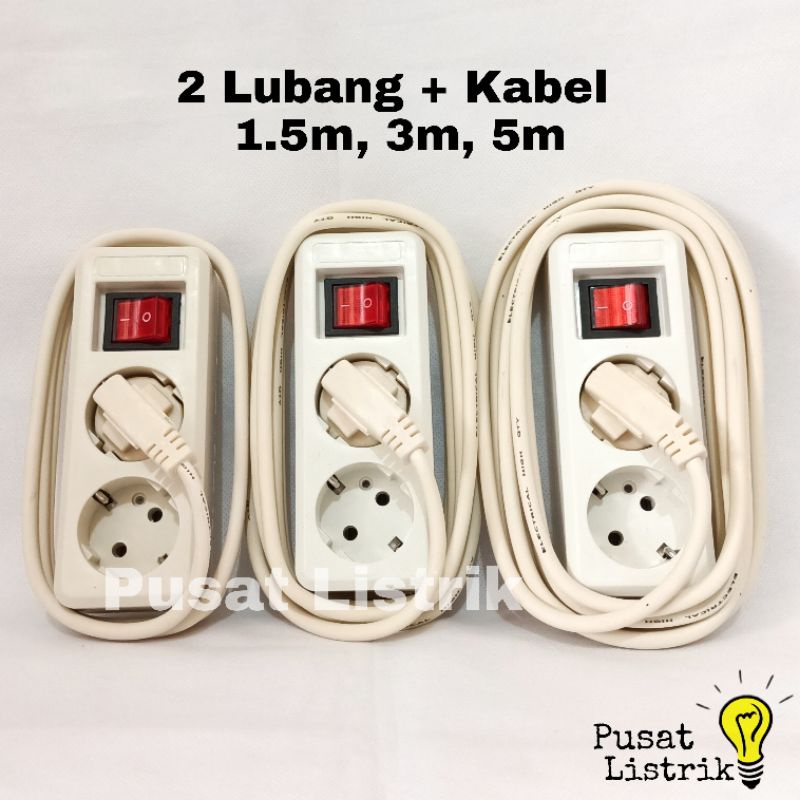 Stop Kontak 2 Lubang + Kabel 1.5meter 3meter 5meter Stop Kontak 2 Lubang + Kabel