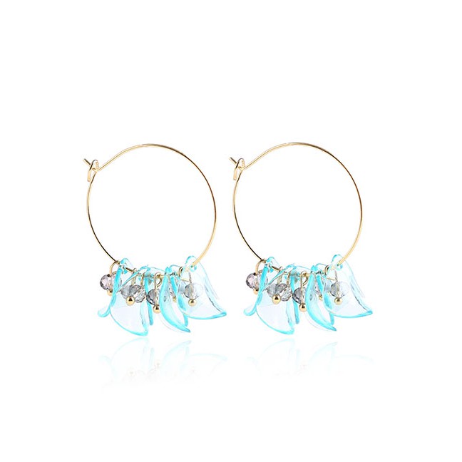 LRC Anting Tusuk Fashion Petal Resin Crystal Round Earrings D96551