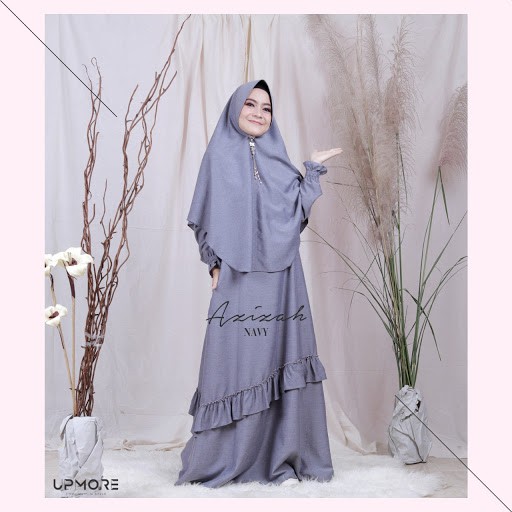 ES - (COD) UPMORE AZIZAH NAVY L - Gamis Katun Set Khimar - Dress Muslimah ORI UPMORE
