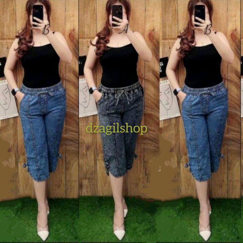 Celana jeans wanita 7/8 denim jumbo pendek jins cewek kekinian