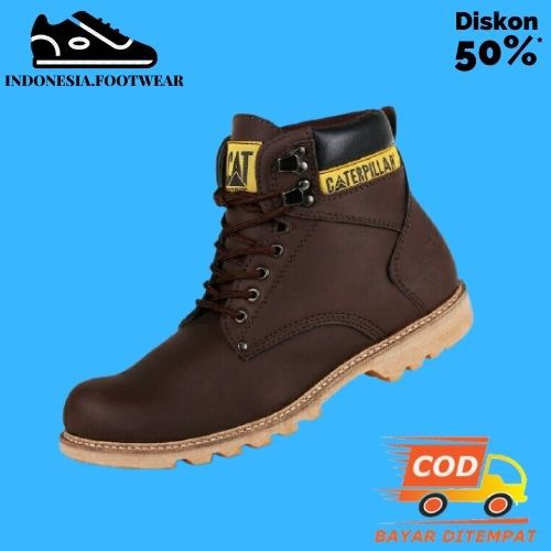 [BAYAR DI TEMPAT] Sepatu Safety Ujung besi pria Cat Holton Tactical Hiking Tracking Muncak Murah